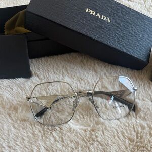 Prada Silver Oversized Geometric Frame Glasses Prada PR A51V